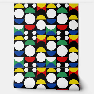 Black Scandinavian Bauhaus Mid-Century Pattern Wallpaper