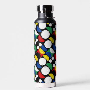 Black Scandinavian Bauhaus Mid-Century Pattern Water Bottle
