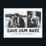Black Scandinavian Photo Collage Save Our Date Announcement Postcard<br><div class="desc">Black and White Scandinavian Typography Photo Collage Save the Date Postcard | Announce your wedding date to family and friends with this customisable photo save the date postcard. It features black Scandinavian typography. Personalised by featuring two of your favourite photos.</div>