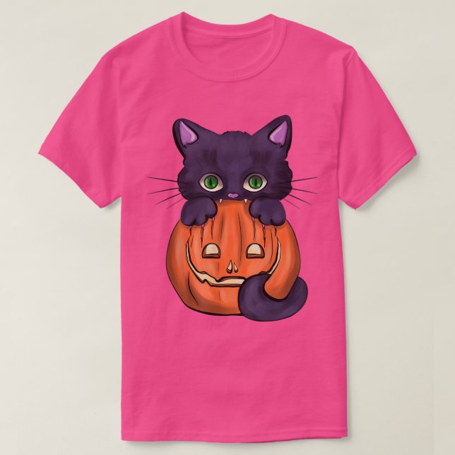 Black Scary Cat Pumpkin Jack O Lantern Halloween C T-Shirt (Design Front)