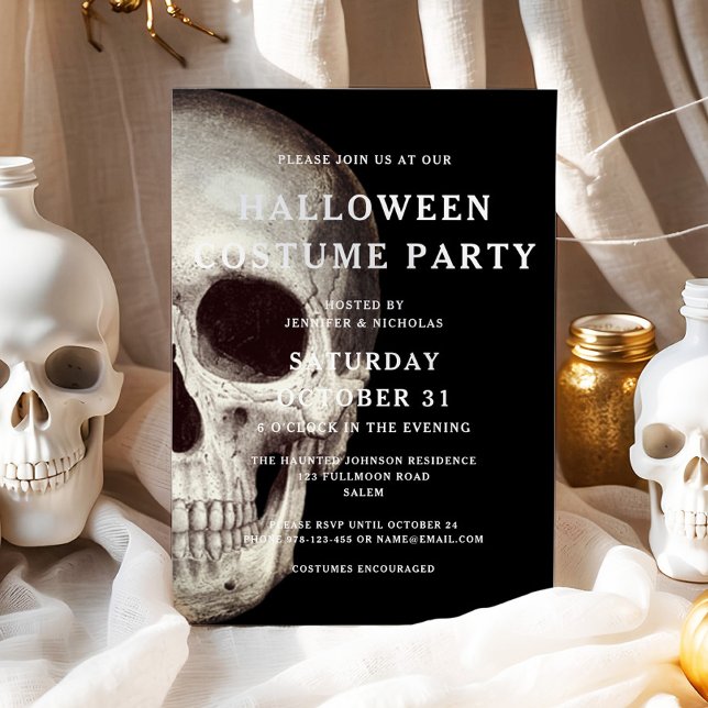 Black Scary Skull Adult Costume Party Halloween Invitation (Black Scary Skull Adult Costume Party Halloween Invitation)