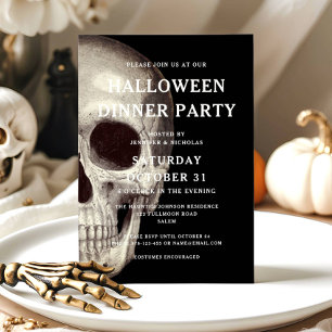 Black Scary Skull Adult Halloween Dinner Party Invitation
