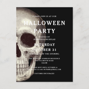 Black Scary Skull Adult Halloween Invitation Postcard