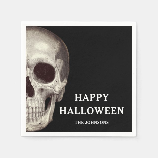 Black Scary Skull Adult Halloween  Napkin (Front)