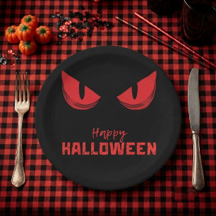 Black Scary Staring Red Eyes Halloween Paper Plate