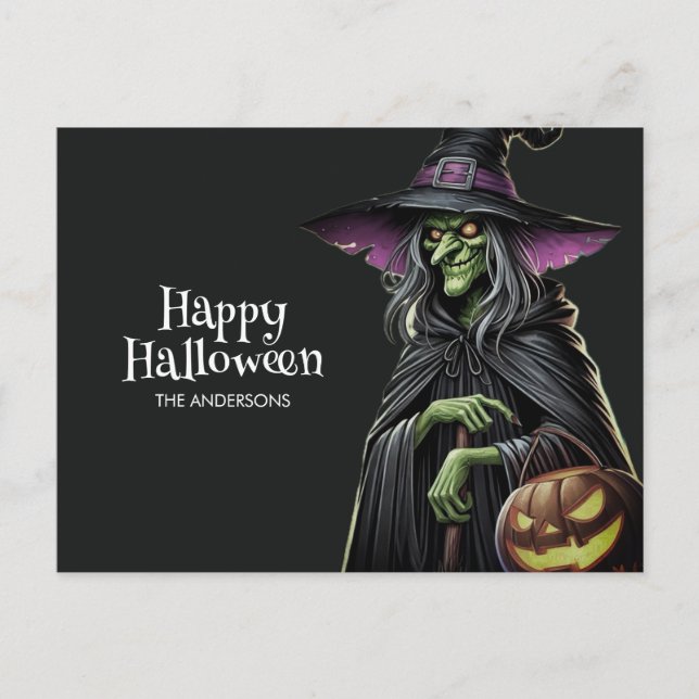 Black Scary Witch Happy Halloween  Postcard (Front)