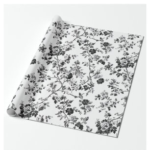 Black Scattered Botanical Toile Garden Party Wrapp Wrapping Paper