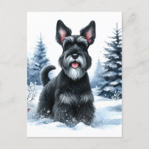 Black Schnauzer Winter Watercolor Art Postcard