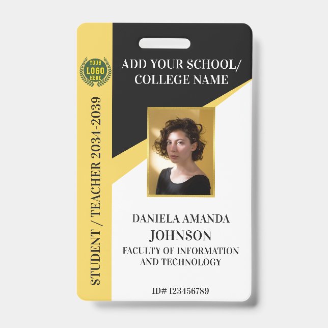 Black School College University Student Teacher ID Badge (Front)