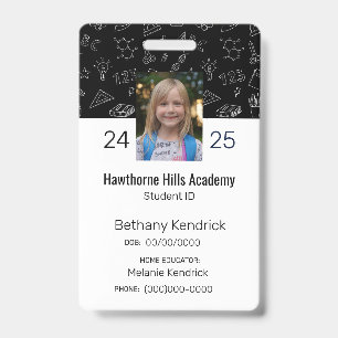 Black School Icons Homeschool Student ID Badge