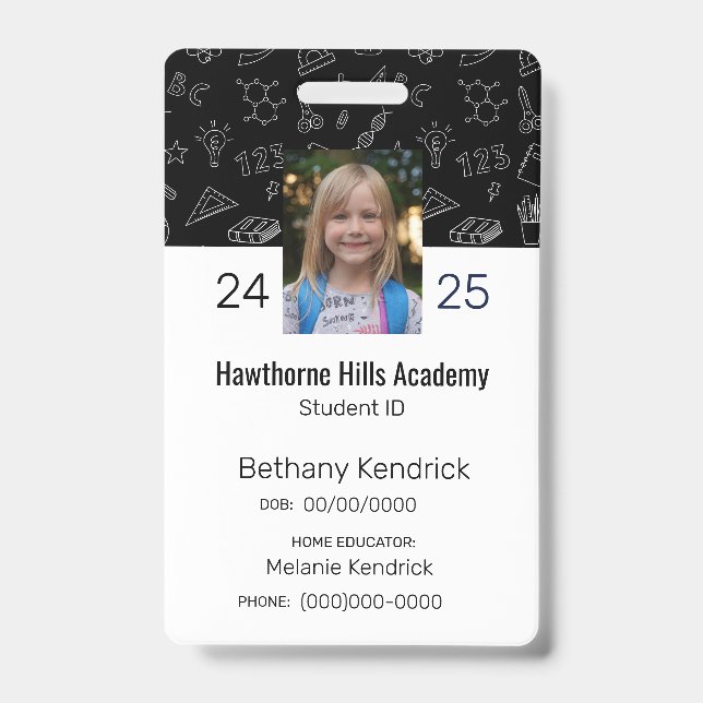 Black School Icons Homeschool Student ID Badge (Front)