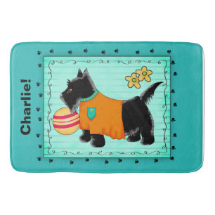 Black Scottie Dog Name Personalised Turquoise Teal Bath Mat