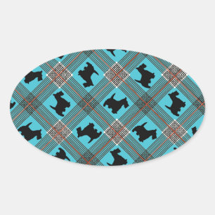Black Scottie Dog Plaid Tartan Oval Sticker