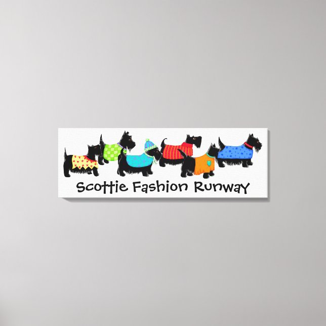 Black Scottie Dogs Fashion Runway Turquoise Art Canvas Print (Front)