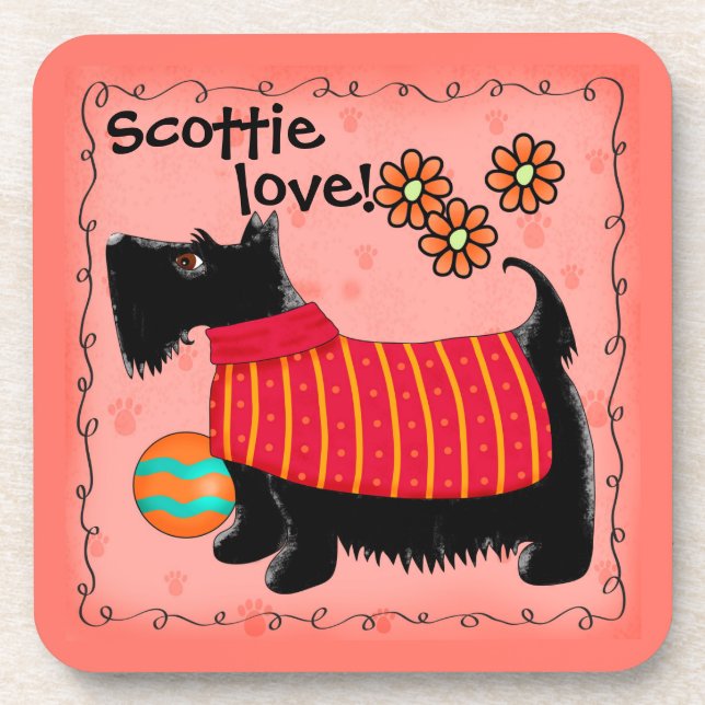 Black Scottie Terrier Dog Love Personalised Green Coaster (Front)