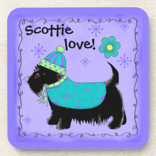 Black Scottie Terrier Dog Love Personalised Purple Coaster
