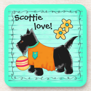 Black Scottie Terrier Dog Love Personalised Teal Coaster