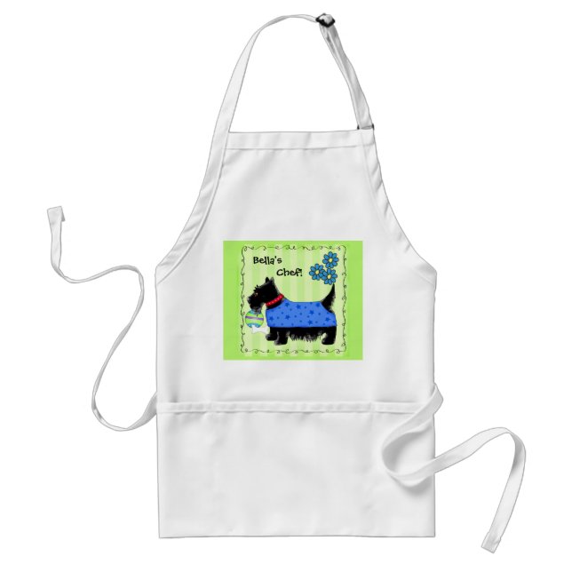 Black Scottie Terrier Dog Name Personalised Green Standard Apron (Front)