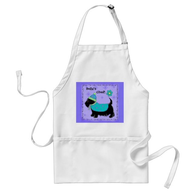 Black Scottie Terrier Dog Name Personalised Purple Standard Apron (Front)