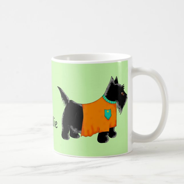 Black Scottie Terrier Dog Orange Name Personalised Coffee Mug (Right)