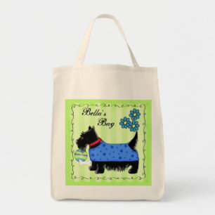 Black Scottie Terrier Dog Personalised Green Tote Bag