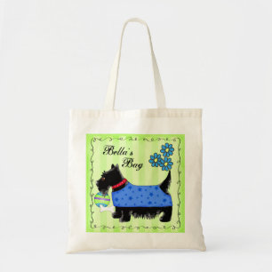 Black Scottie Terrier Dog Personalised Green Tote Bag