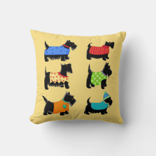 Black Scottie Terrier Dogs Yellow Decorative Cushion