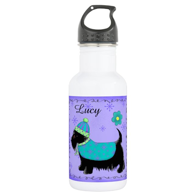 Black Scottie Terrier Name Personalised Teal Green 532 Ml Water Bottle (Front)