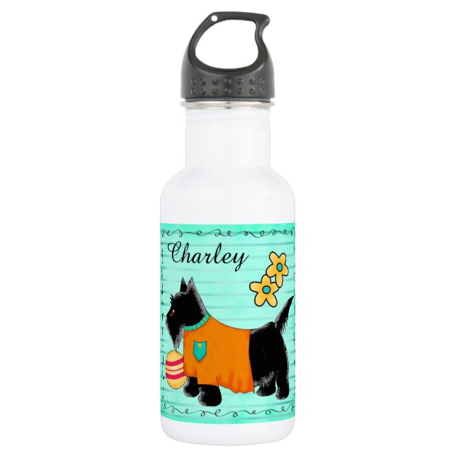 Black Scottie Terrier Name Personalised Teal Green 532 Ml Water Bottle (Front)