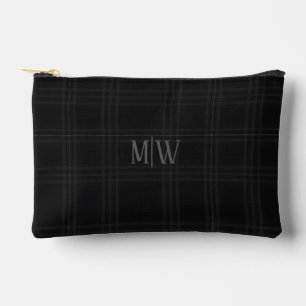 Black Scottish Tartan Custom Initial Plaid Makeup Accessory Pouch