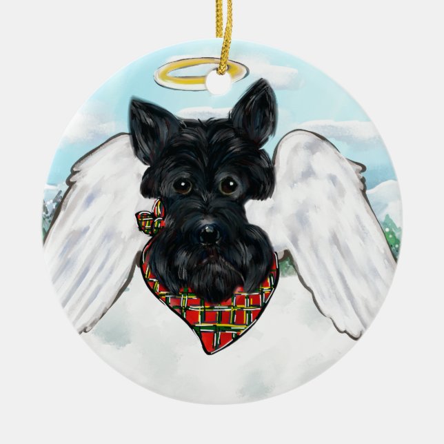 Black Scottish Terrier Angel Ceramic Tree Decoration (Front)