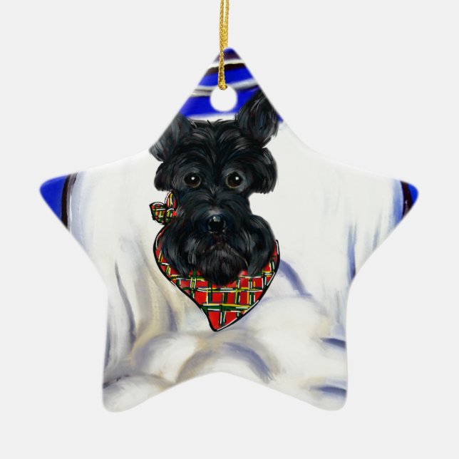 Black Scottish Terrier Angel Ceramic Tree Decoration (Front)