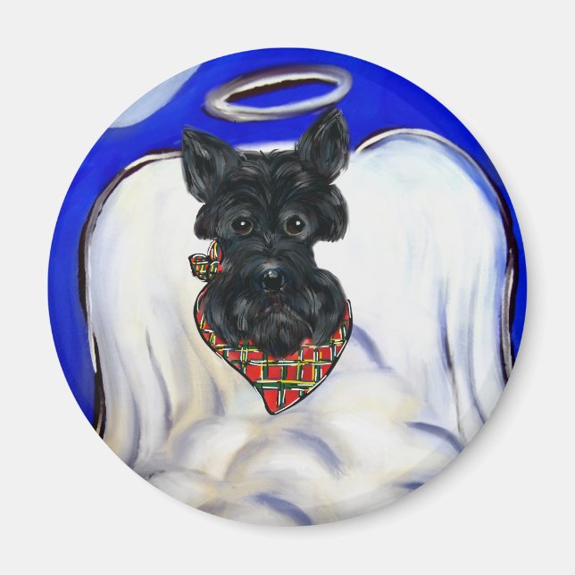 Black Scottish Terrier Angel Magnet (Front)