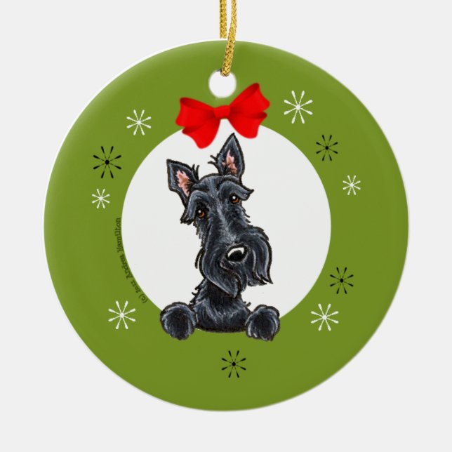 Black Scottish Terrier Christmas Classic Ceramic Tree Decoration (Front)