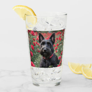 Black Scottish Terrier In Red Roses, Glass