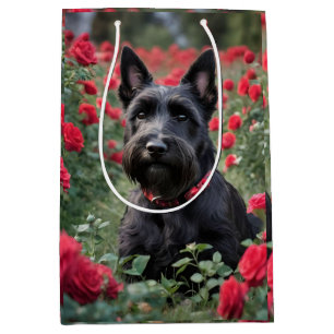 Black Scottish Terrier In The Red Roses, Medium Gift Bag