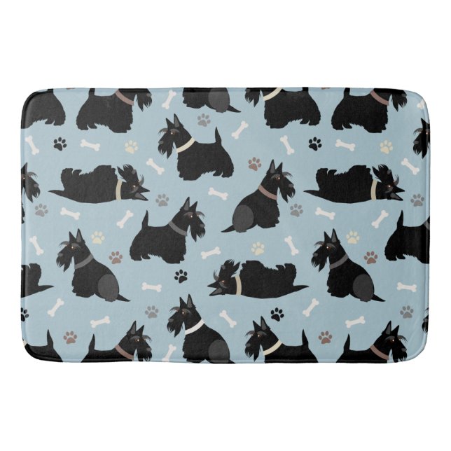 Black Scottish Terrier Paws and Bones Bath Mat (Front)