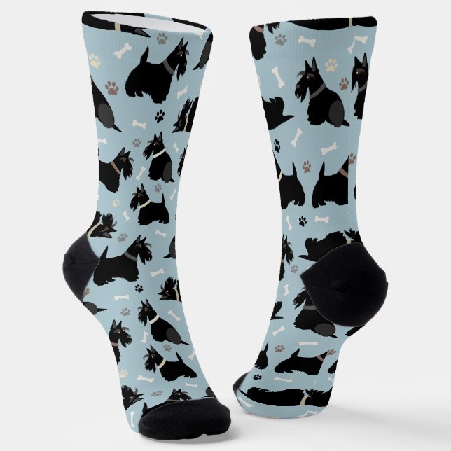 Black Scottish Terrier Paws and Bones Socks (Angled)