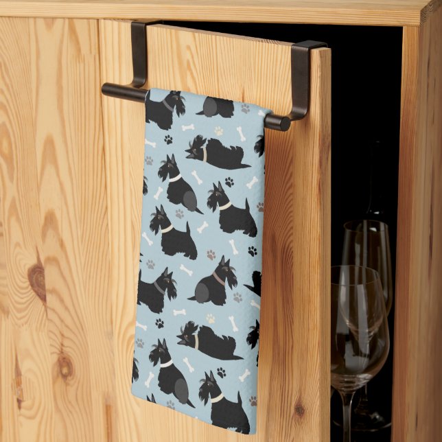Black Scottish Terrier Paws and Bones Tea Towel (Thirds Fold)