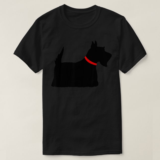 Black Scottish Terrier with Red Collar Scottie Dog T-Shirt (Design Front)