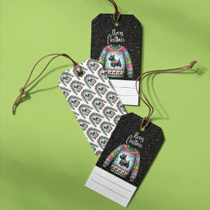Black Scotty Dog Ugly Christmas Sweater Gift Tags