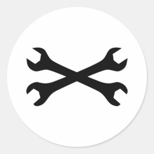 Black Screw Wrench crossed Classic Round Sticker
