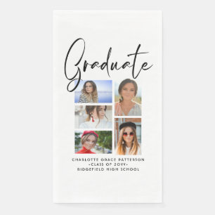 Black Script 5 Photo Graduation Party Collage Napkin