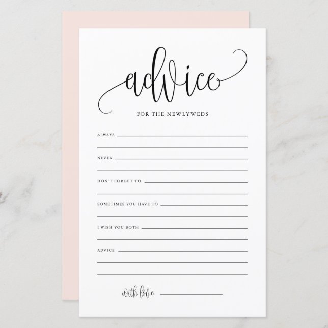 Black Script Advice for the Newlyweds Wedding Card (Front/Back)