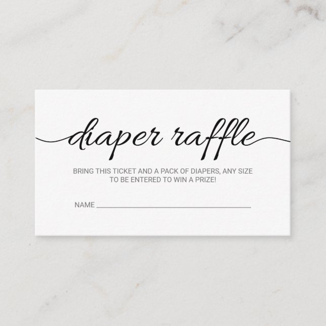 Black Script Baby Shower Diaper Raffle Ticket (Front)