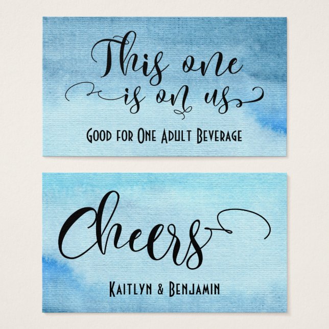 Black Script & Blue Ombre Watercolor Drink Tickets (Front & Back)