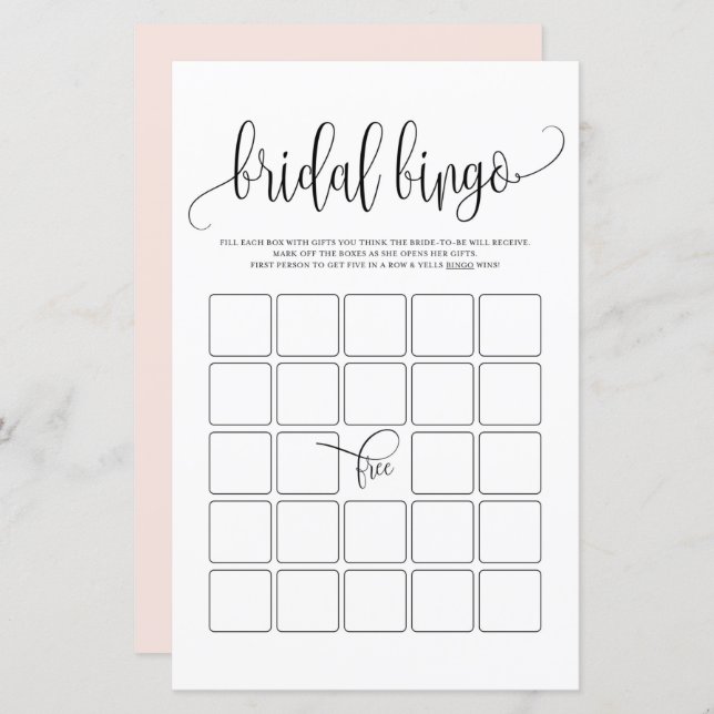 Black Script Bridal Bingo Shower Game (Front/Back)