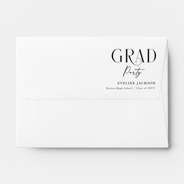 Black Script Calligraphy Return Address Graduation Envelope (Back (Top Flap))