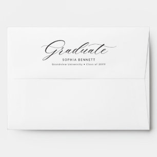 Black Script Calligraphy Return Address Graduation Envelope