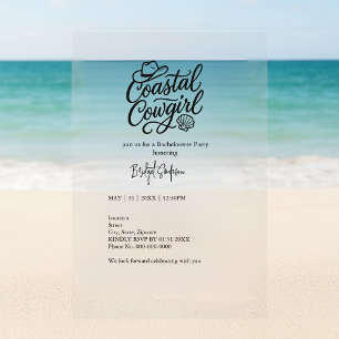 black script coastal cowgirl bachelorette party acrylic invitations